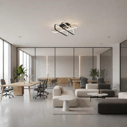Lustra LED cu telecomanda TRANBERG, 3 surse(2negre+1auriu), 3000K/4000K/6000K, 152W, Metal si Plastic, Negru