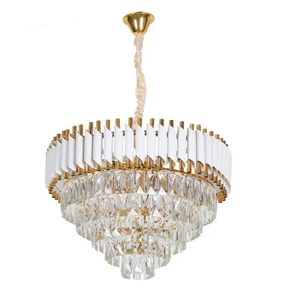 Candelabru Cristal VERSAILLES Eleganza 7x E14, Diametru 49cm, Auriu Lucios si Alb, Inaltime Reglabila – culoare aurie, c