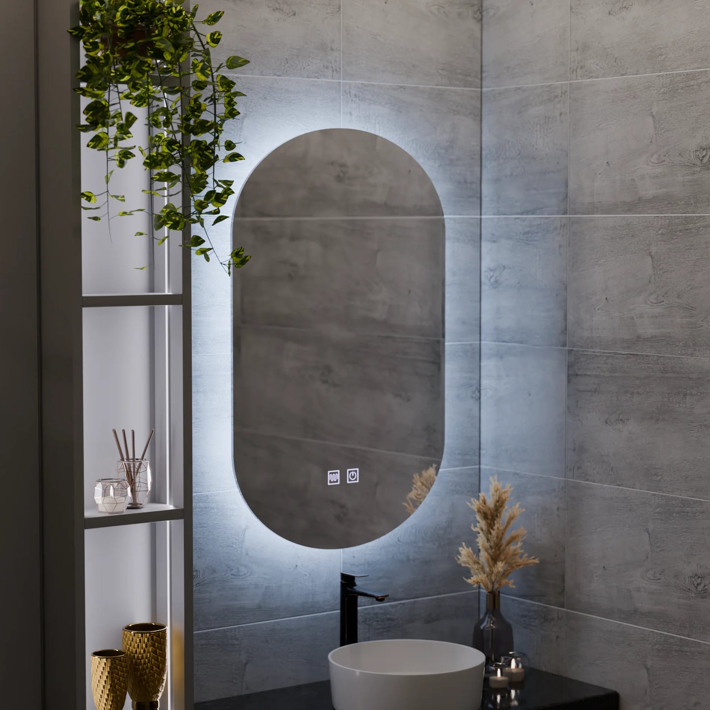 Oglinda LED Ovala, 50X80cm, E14S/50X80, Touch, Sistem Dezaburire