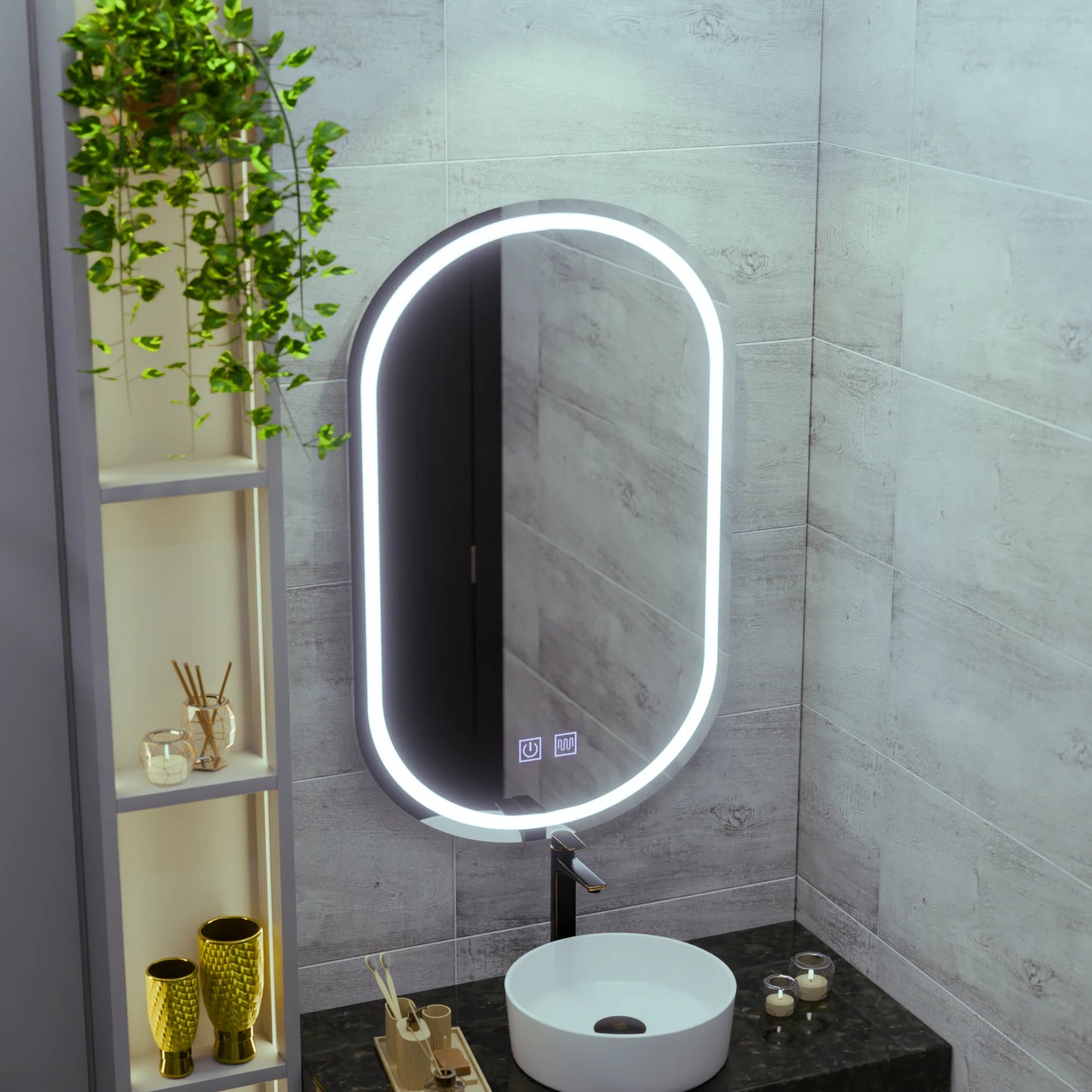 Oglinda LED Ovala 50x80, Velara Touch, Sistem Dezaburire, Dimabila