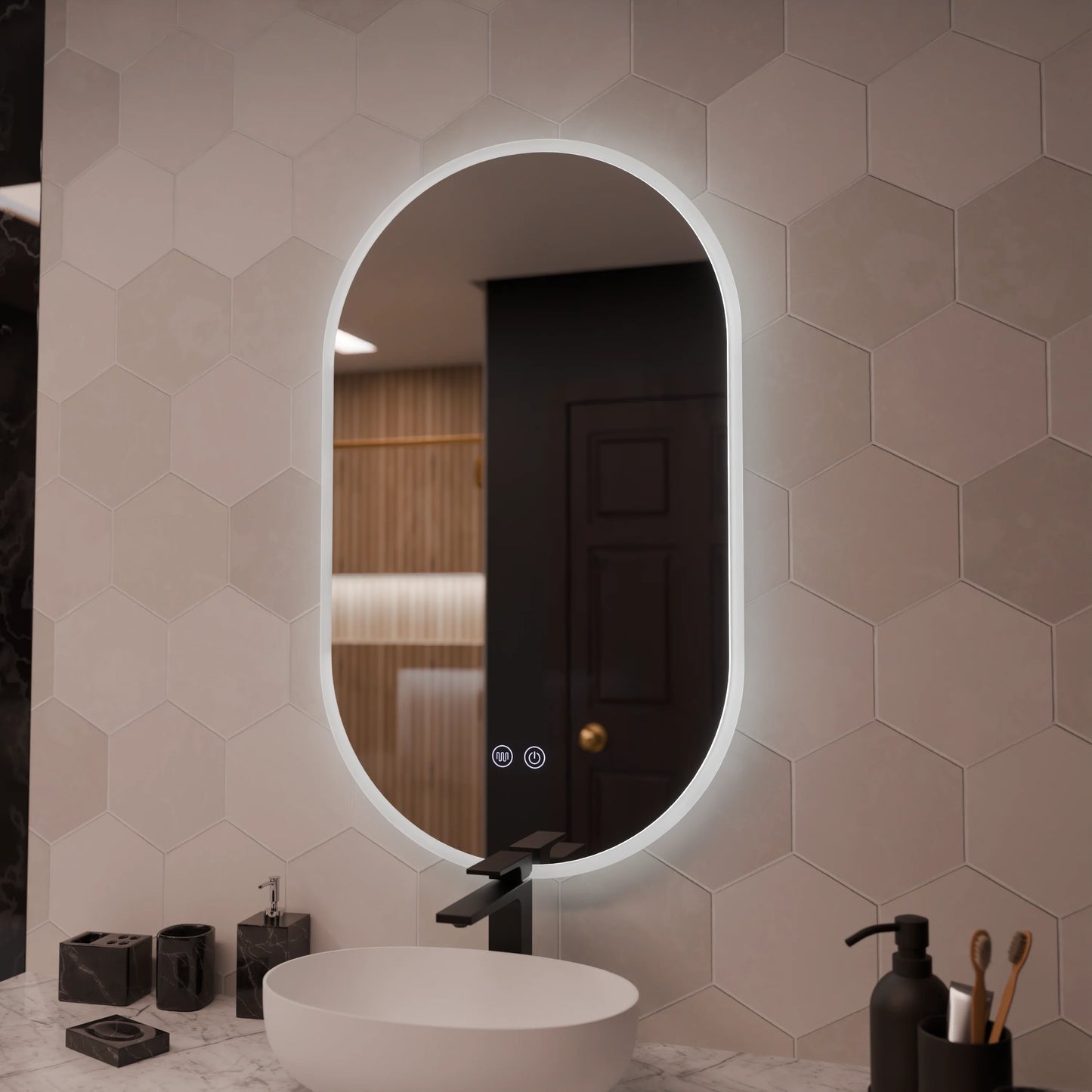 Oglinda LED Ovala 60x80cm Llexort, Touch, Sistem Dezaburire, Dimabila