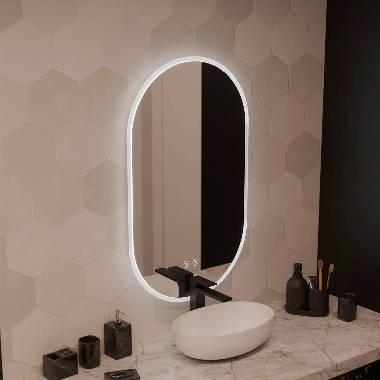 Oglinda LED Ovala 50x80cm Llexort, Touch, Sistem Dezaburire, Dimabila