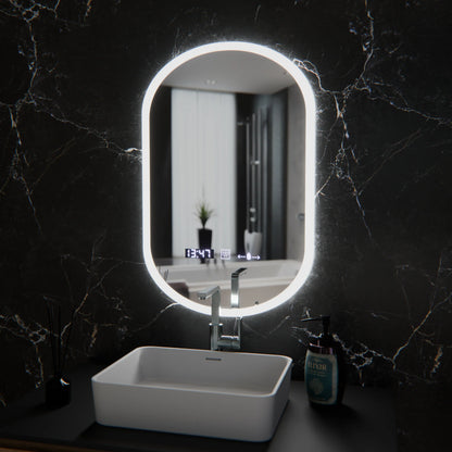 Oglinda LED Ovala, 50x80cm, Lucia Senzor Marcello, Sistem Dezaburire, Ceas & Termometru, Dimabila