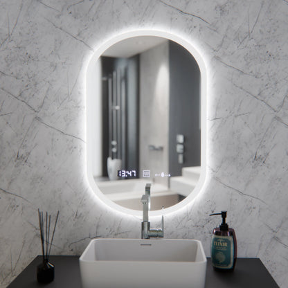 Oglinda LED Ovala, 50x80cm, Lucia Senzor Marcello, Sistem Dezaburire, Ceas & Termometru, Dimabila