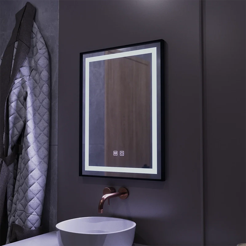 Oglinda LED Rectangulara 60x80cm Taglio Touch Sistem Dezaburire, Rama Neagra