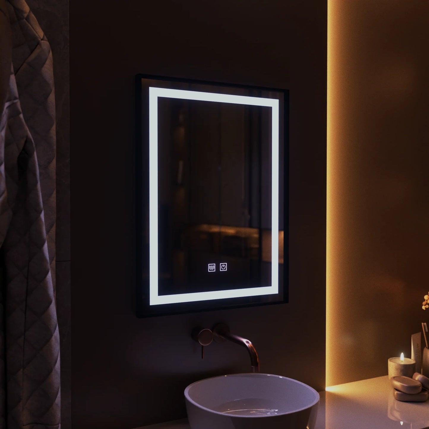 Oglinda LED Rectangulara 60x80cm Taglio Touch Sistem Dezaburire, Rama Neagra