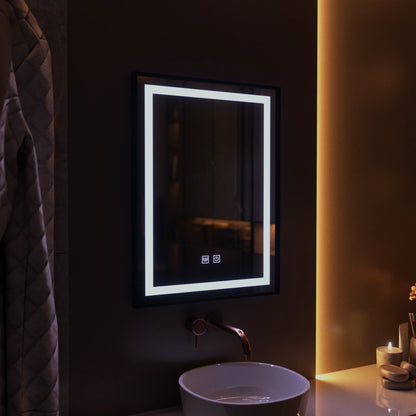 Oglinda LED Rectangulara 60x80cm Taglio Touch Sistem Dezaburire, Rama Neagra