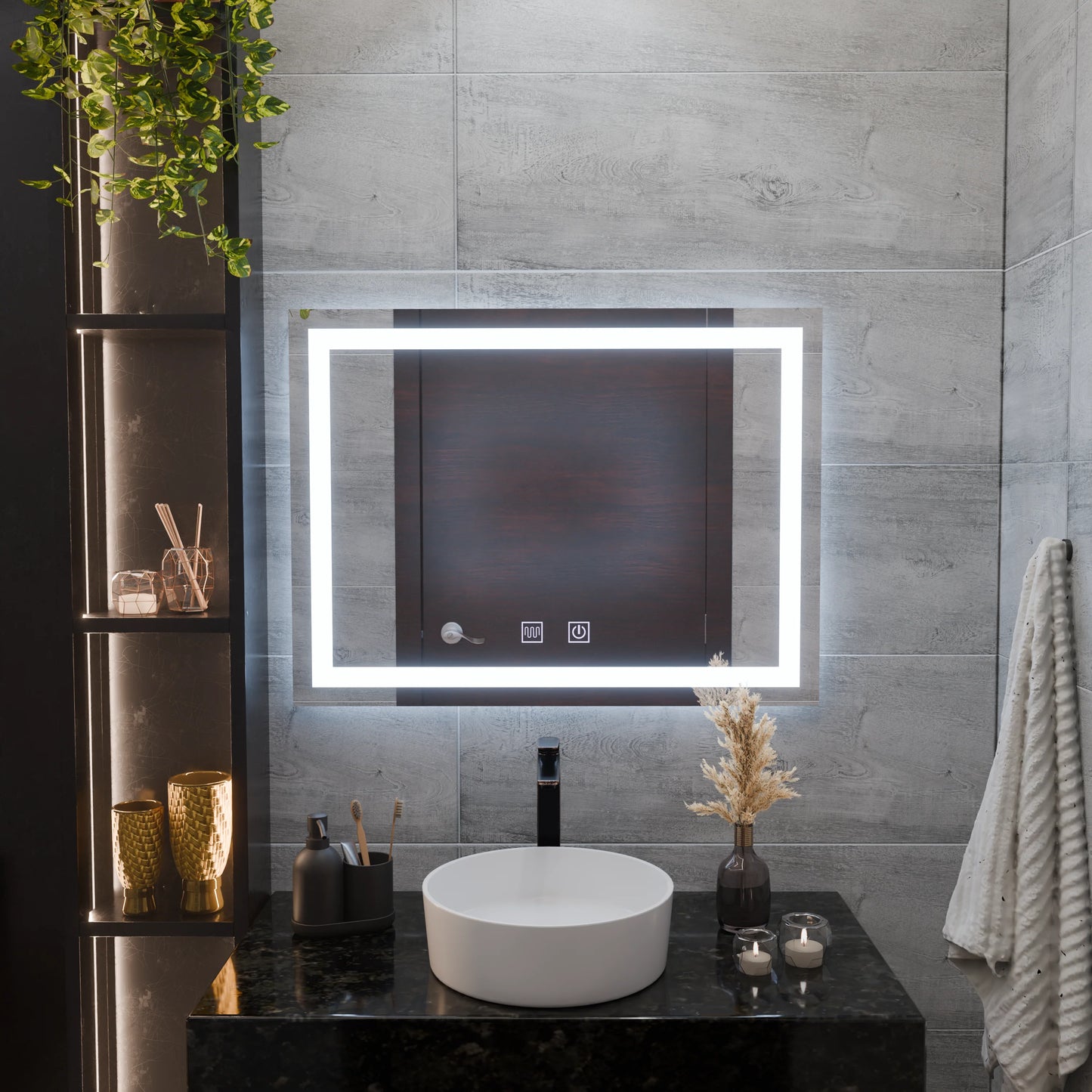 Oglinda LED Rectangulara, 80x60cm, RADIANTE Touch, Sistem Dezaburire, Dimabila