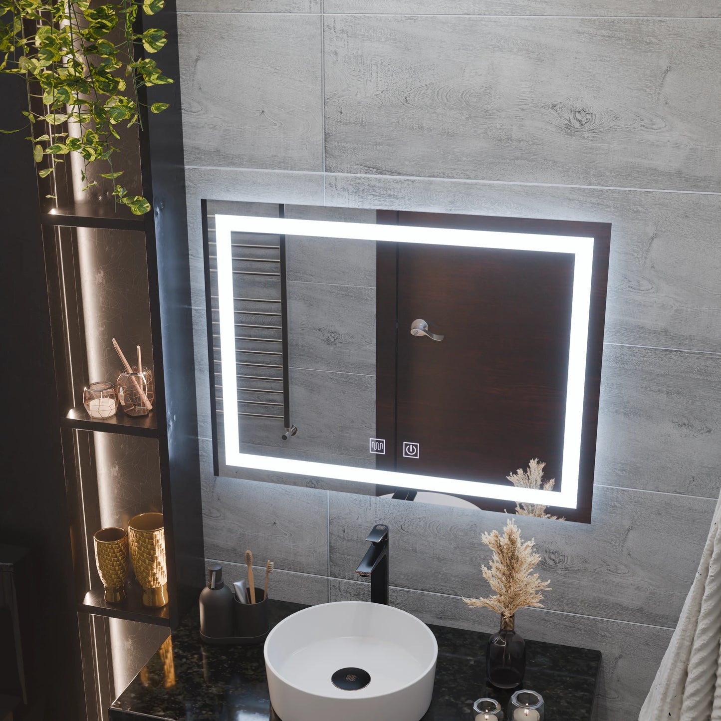 Oglinda LED Rectangulara, 80x60cm, RADIANTE Touch, Sistem Dezaburire, Dimabila