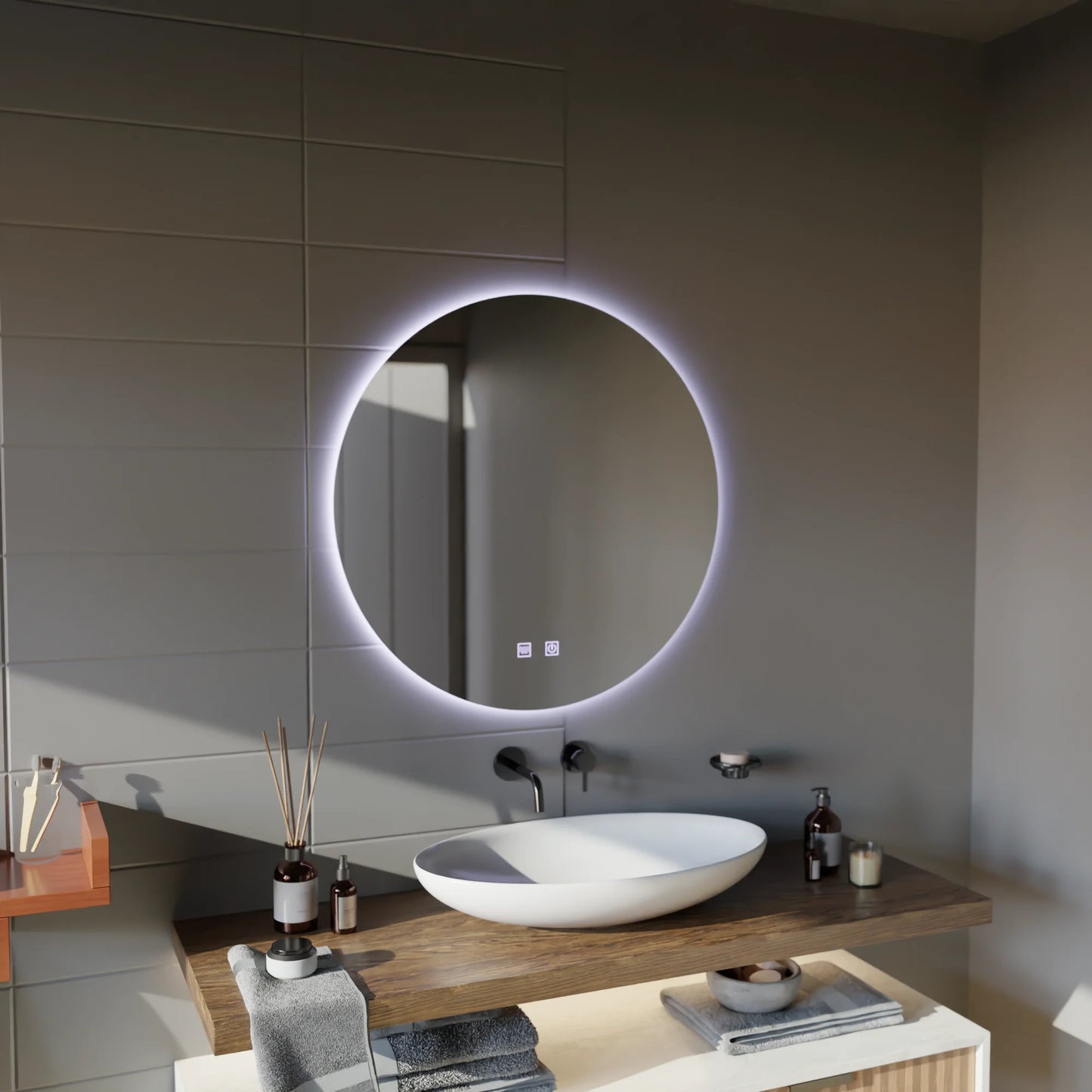 Oglinda LED Rotunda, 50cm, Isolda,Touch, Sistem Dezaburire, Lumina Rece 6000k