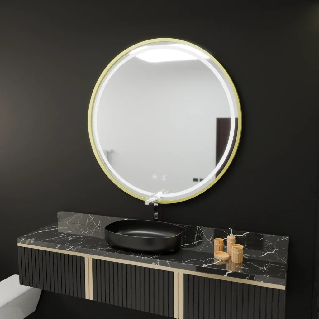 Oglinda LED Rotunda, 50cm, Glanz Touch, Sistem Dezaburire, Dimabila