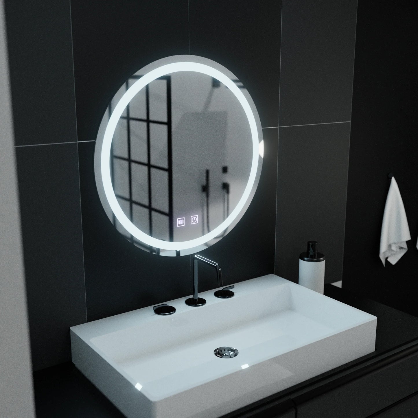 Oglinda LED Rotunda, 60cm, Sfera Touch, Sistem Dezaburire, Dimabila