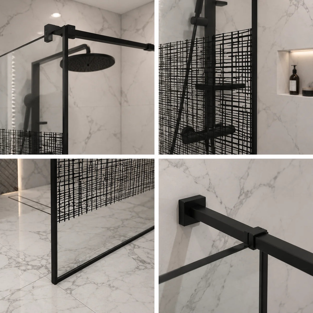 Paravan de dus Walk-In SASKATON, 70x195cm, Metal, Negru