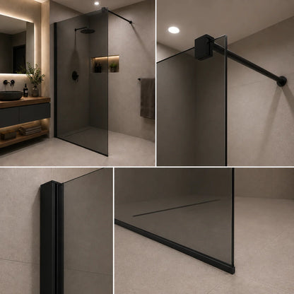 Paravan dus Walk-In 80x195cm, Sticla Gri securizata 8 mm, Profil metalic rezistent, Negru