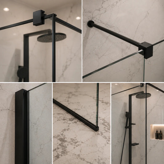 Paravan dus Walk-In 90x195cm, Sticla cu print, Securizata, 8 mm, Profil metalic rezistent 4.5mm, Negru