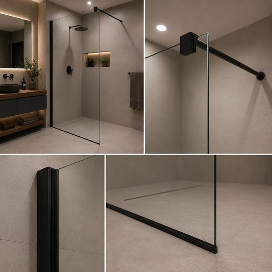 Paravan dus Walk-In 90x195cm, Sticla securizata 8 mm, Profil metalic rezistent, Negru