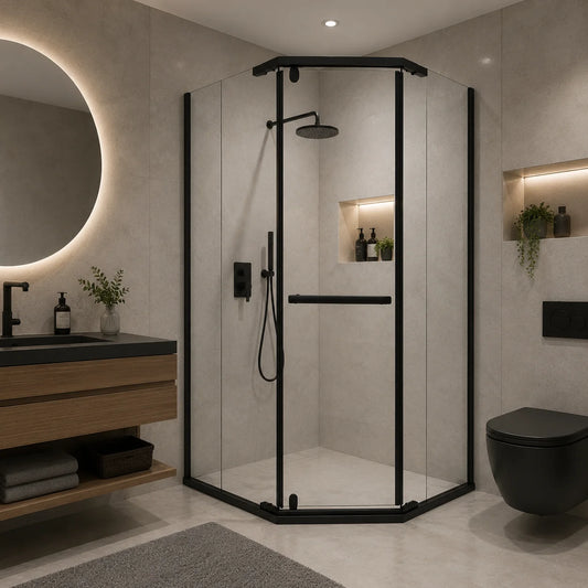 Paravan dus Walk-In 90x90x190 cm, sticla securizata 6 mm, profil metalic rezistent, Negru