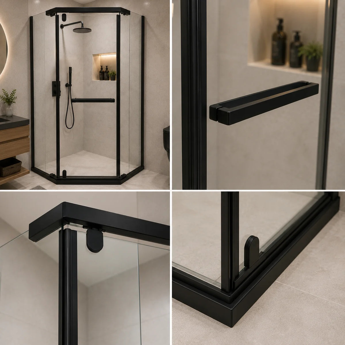 Paravan dus Walk-In 90x90x190 cm, sticla securizata 6 mm, profil metalic rezistent, Negru