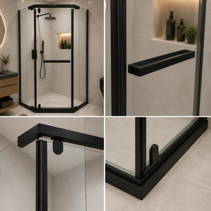 Paravan dus Walk-In 90x90x190 cm, sticla securizata 6 mm, profil metalic rezistent, Negru