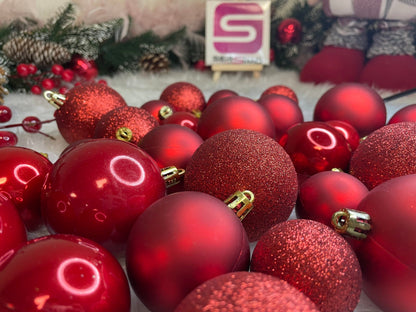 Set globuri de Craciun, 30 bucati, 3 modele, 4/5/6cm, rosu