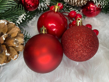 Set globuri de Craciun, 30 bucati, 3 modele, 4/5/6cm, rosu