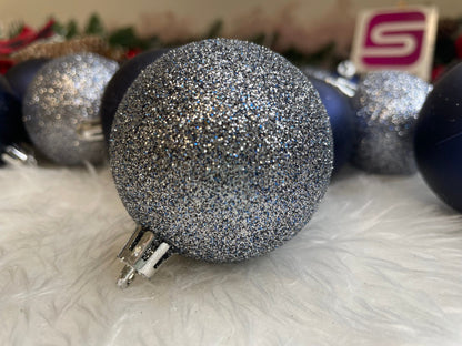 Set globuri de Craciun, 30 bucati, 3 modele, 4/5/6cm, albastru deschis