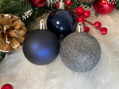 Set globuri de Craciun, 30 bucati, 3 modele, 4/5/6cm, albastru deschis