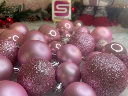 Set globuri de Craciun, 30 bucati, 3 modele, 4/5/6cm, roz