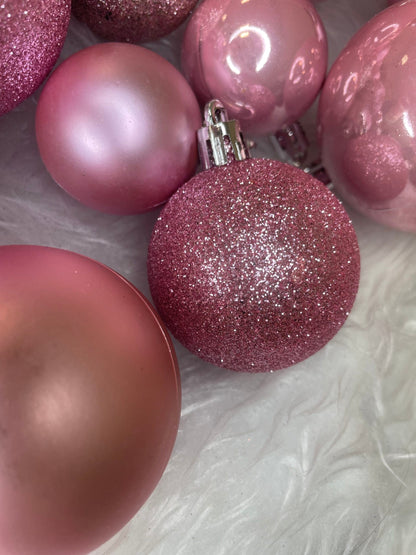 Set globuri de Craciun, 30 bucati, 3 modele, 4/5/6cm, roz