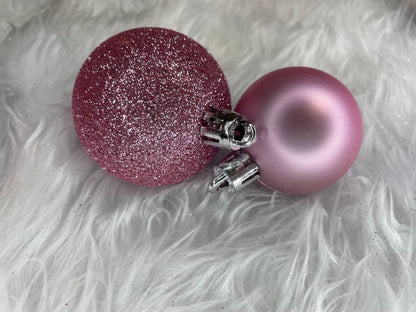 Set globuri de Craciun, 30 bucati, 3 modele, 4/5/6cm, roz