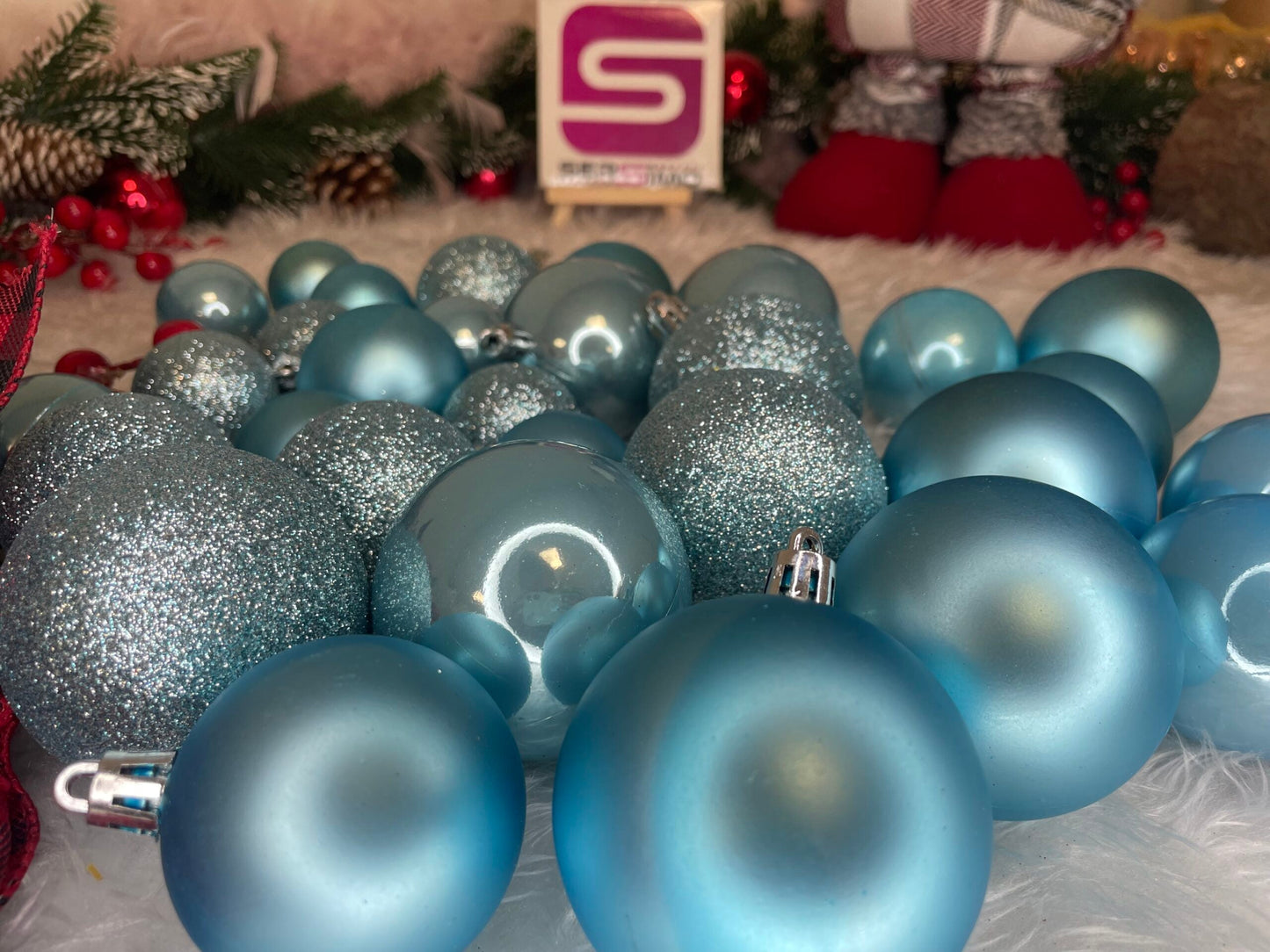 Set globuri de Craciun, 30 bucati, 3 modele, 4/5/6cm, albastru deschis