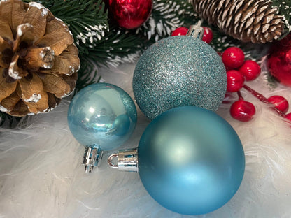 Set globuri de Craciun, 30 bucati, 3 modele, 4/5/6cm, albastru deschis