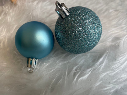 Set globuri de Craciun, 30 bucati, 3 modele, 4/5/6cm, albastru deschis