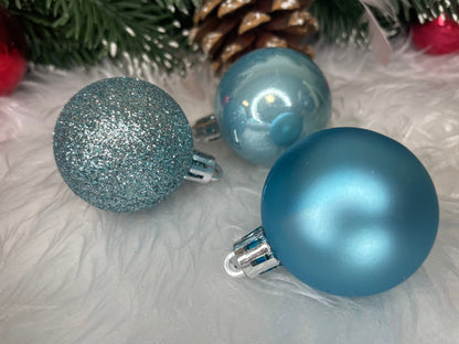 Set globuri de Craciun, 30 bucati, 3 modele, 4/5/6cm, albastru deschis