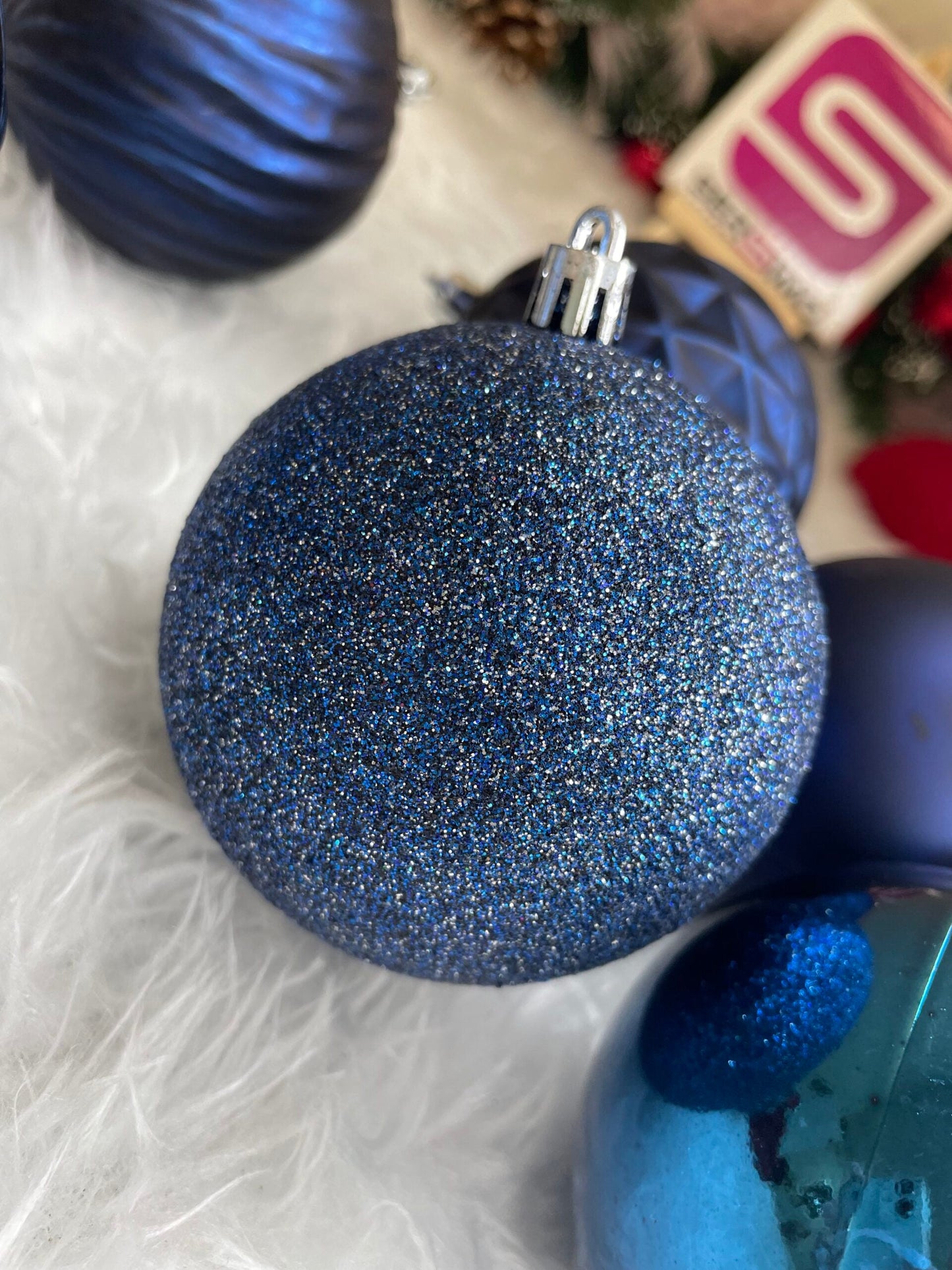 Set globuri de Craciun, 30 bucati, 6 modele, 8cm, albastru inchis