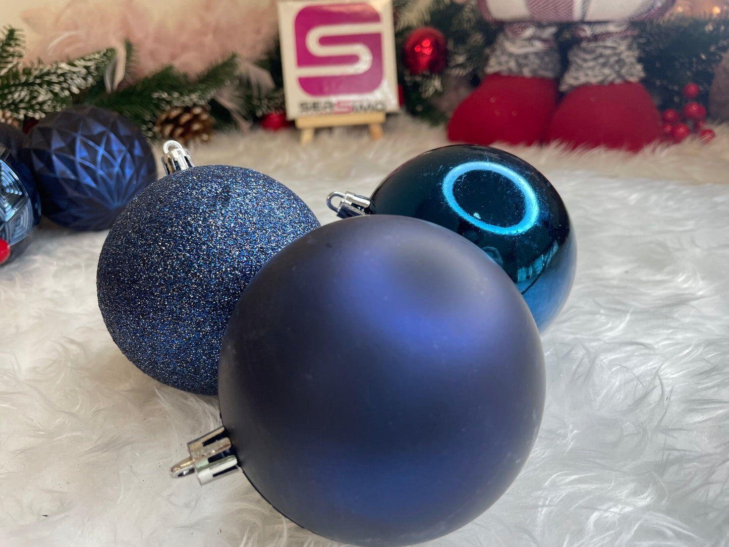 Set globuri de Craciun, 30 bucati, 6 modele, 8cm, albastru inchis