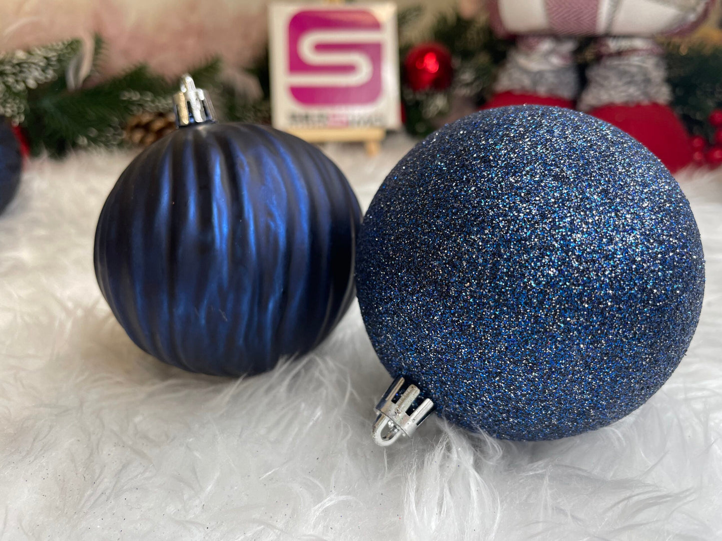 Set globuri de Craciun, 30 bucati, 6 modele, 8cm, albastru inchis