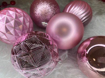 Set globuri de Craciun, 30 bucati, 6 modele, 8cm, roz