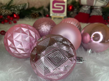 Set globuri de Craciun, 30 bucati, 6 modele, 8cm, roz