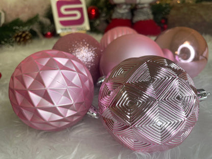 Set globuri de Craciun, 30 bucati, 6 modele, 8cm, roz