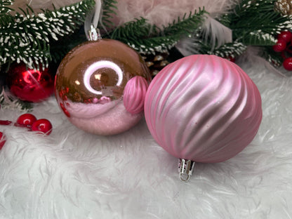 Set globuri de Craciun, 30 bucati, 6 modele, 8cm, roz