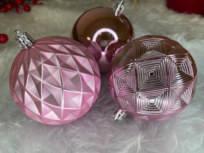 Set globuri de Craciun, 30 bucati, 6 modele, 8cm, roz