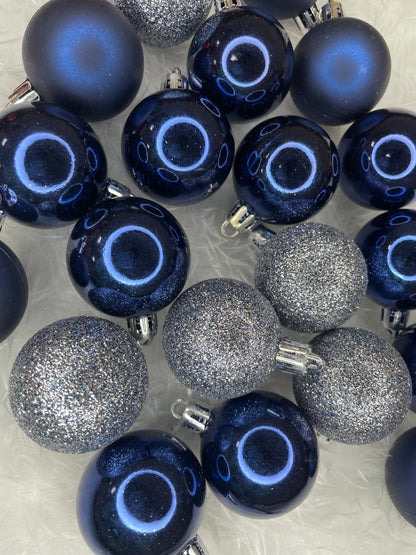 Set globuri de Craciun, 20 bucati, 3 modele, 4cm, albastru marin