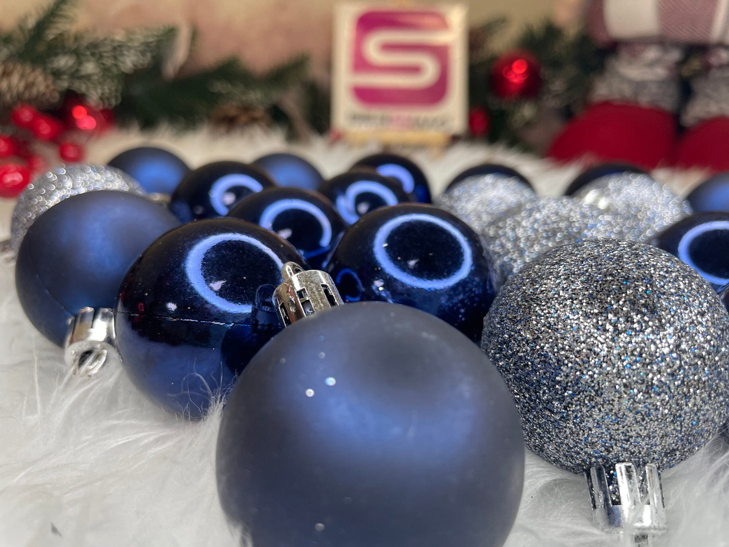 Set globuri de Craciun, 20 bucati, 3 modele, 4cm, albastru marin