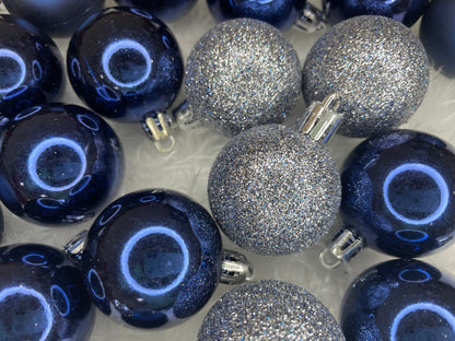Set globuri de Craciun, 20 bucati, 3 modele, 4cm, albastru marin