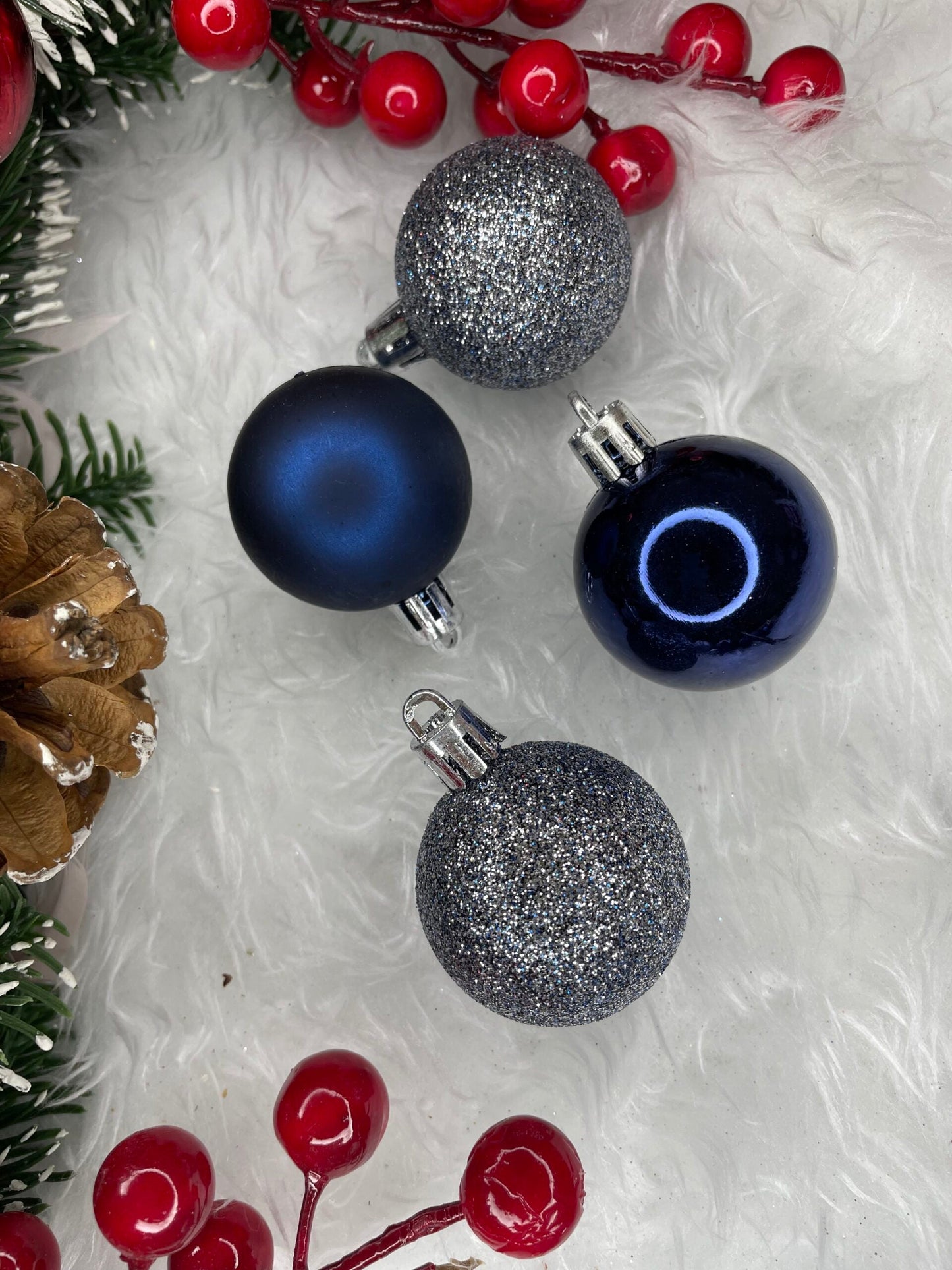 Set globuri de Craciun, 20 bucati, 3 modele, 4cm, albastru marin