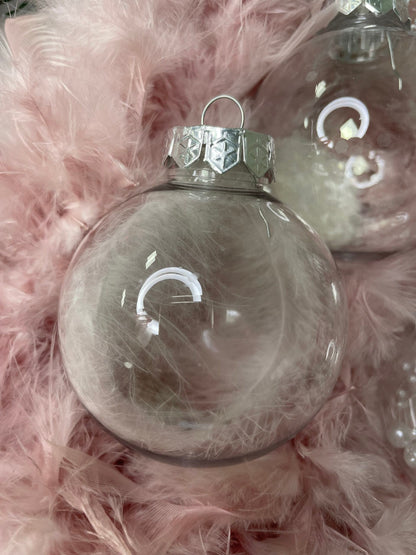 Set globuri de Craciun Inedit, 30 bucati, 7cm, transparente si alb