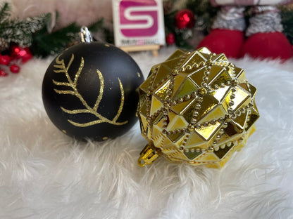 Set globuri de Craciun, 16 bucati, 8cm, 6 modele, negru auriu