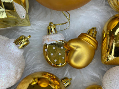Set globuri si decoratiuni de Craciun, 155 piese, diverse dimensiuni, auriu