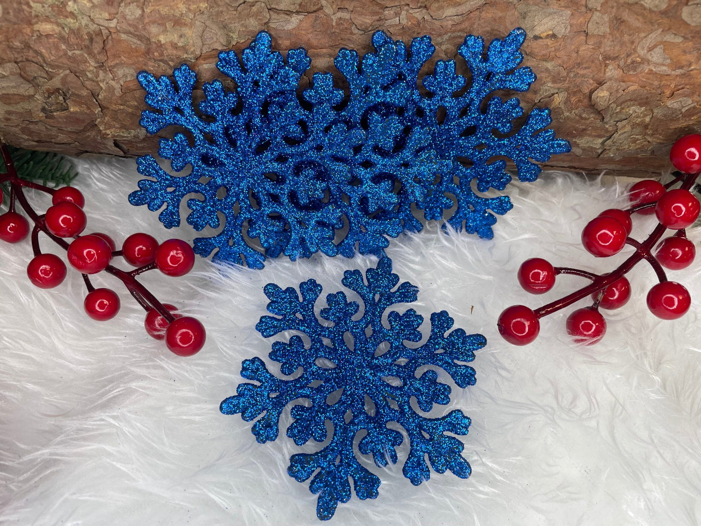 Decoratiune brad fulg de zapada, set 12 bucati, 10cm, albastru